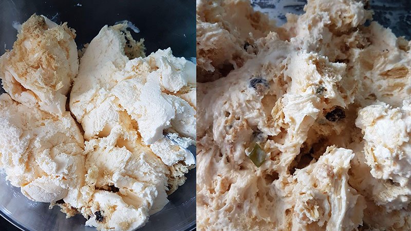 Misturando sorvete com miolo panetone